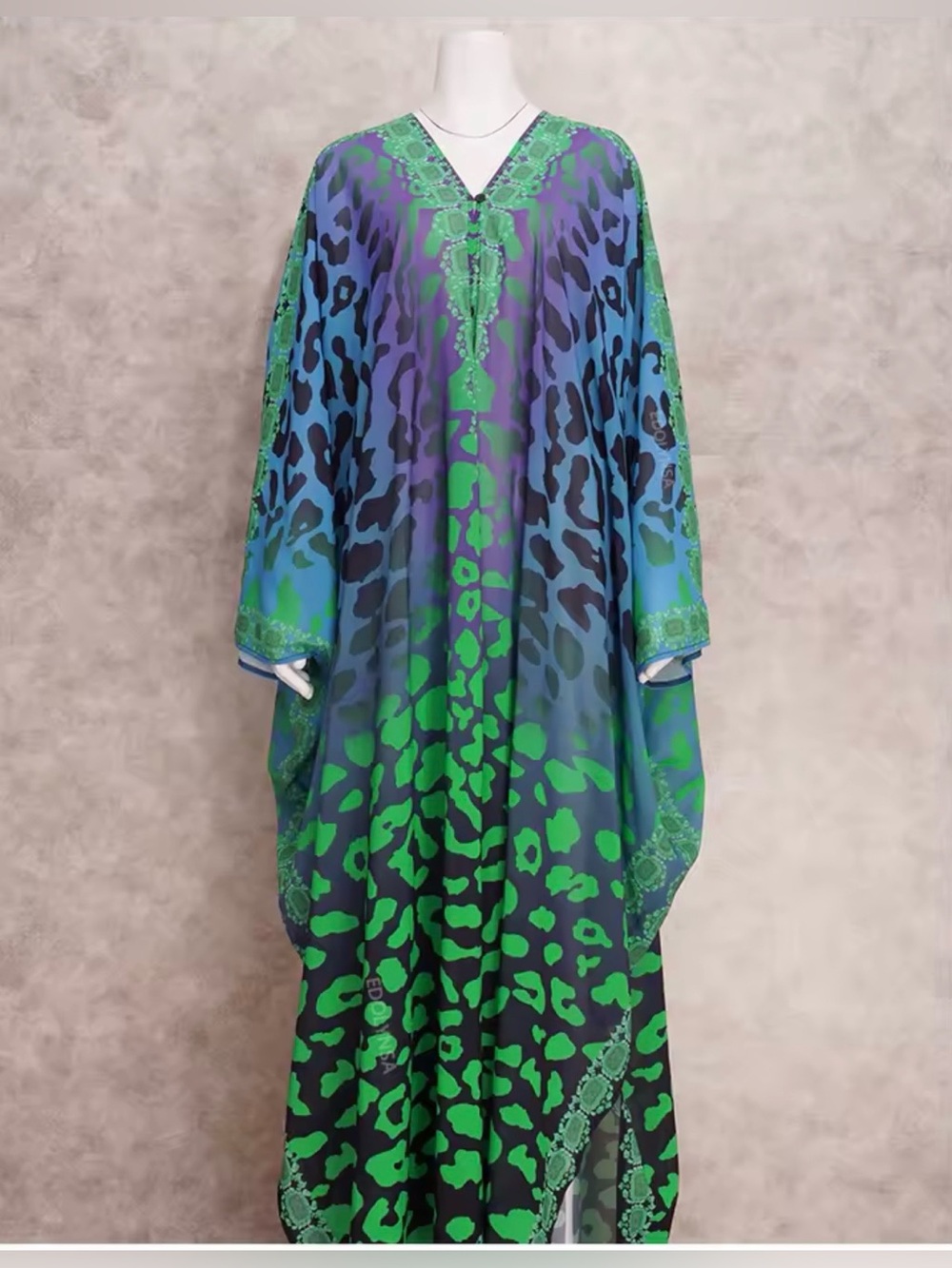 Vibrant Green & Blue Animal Print Caftan